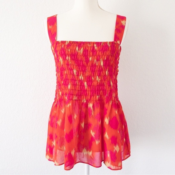 Rose & Olive Tops - Rose + Olive Orange Pink Smocked Sleeveless Peplum Tank Top‎ Medium